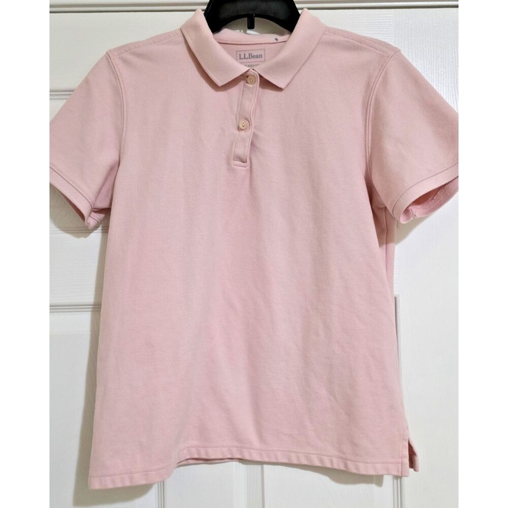 L.L. Bean Woman's Relaxed Fit Polo Shirt  Medium M Pink Short Sleeve